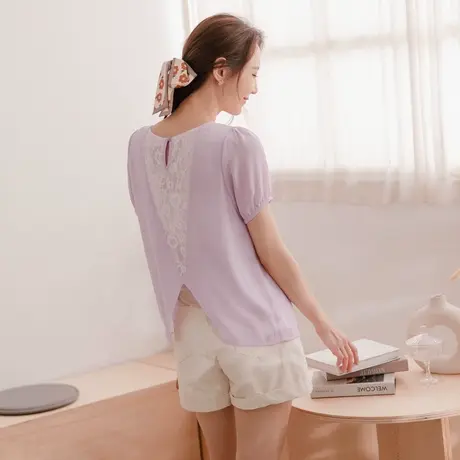 桔熊夏季韩版性感小心机露背蕾丝拼接雪纺衫上衣少女大码AB15788商品大图