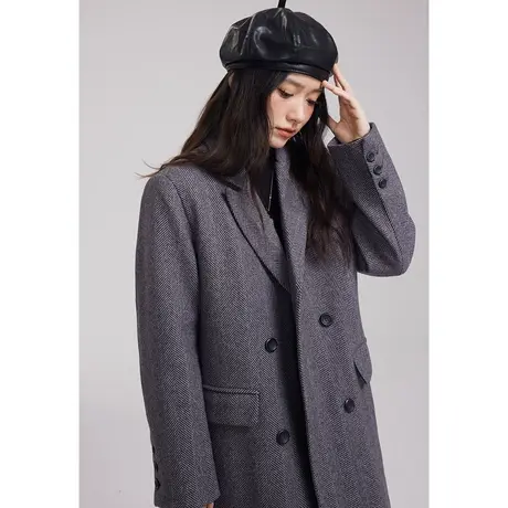 尔给中长款西装领毛呢外套女2023新款秋冬高级感超好看韩系大衣图片