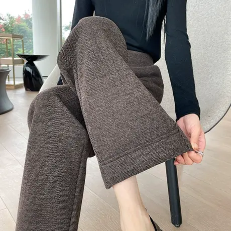 加厚羊绒直筒毛呢裤女2024冬季新款靴裤高腰小个子显瘦九分阔腿裤图片