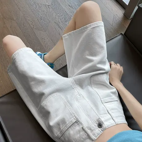 白色阔腿牛仔短裤女夏季薄款高腰宽松显瘦冰丝a字五分中裤子ins潮商品大图