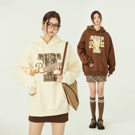 YEP美式复古连帽卫衣女春秋2023新款ins宽松慵懒风套头外套上衣潮商品大图