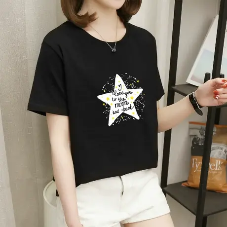 2022年夏季新款韩版女装修身百搭圆领上衣服体桖宽松纯棉短袖t恤图片