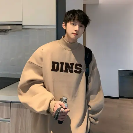 半高领套头卫衣男春秋时尚简约休闲长袖上衣服潮流宽松内搭打底衫图片