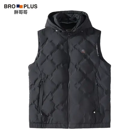 胖哥哥大码羽绒马甲男宽松加肥加大简约连帽男士保暖背心2024新款图片