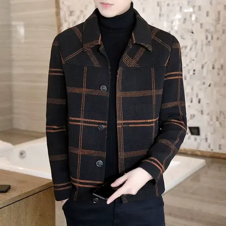 外套秋冬季男士2023新款翻领呢子夹克时尚轻奢男装短款毛呢大衣潮商品大图