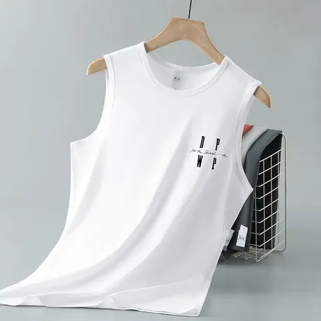 莫代尔背心男夏季冰丝凉感速干坎肩跨栏篮球运动健身白色无袖t恤商品大图