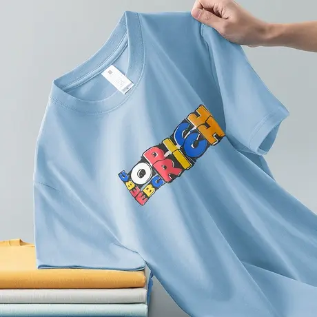 重磅纯棉短袖t恤男夏季宽松圆领上衣服字母印花体恤美式全棉半袖商品大图