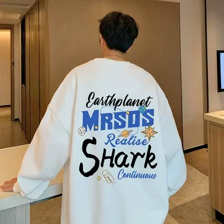 圆领春秋季卫衣男潮牌美式oversize宽松港风无帽长袖vintage上衣商品大图