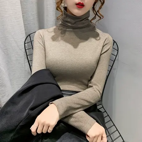 高领毛衣女打底衫2023秋冬新款修身针织衫内搭套头洋气堆堆领上衣图片