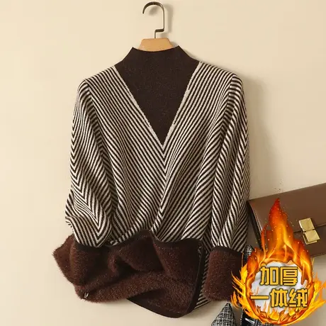 一体绒半高领毛衣女2023年秋冬新款加绒加厚洋气内搭针织打底衫女图片