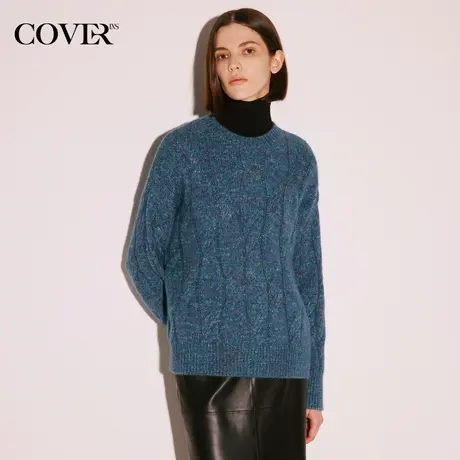 COVER冬季羊毛兔毛扭绳小珠片纱毛衣商品大图