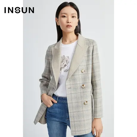 INSUN恩裳线上专选冬季羊毛双排扣毛呢外套图片