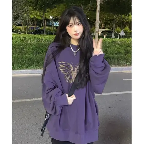 纯棉圆领卫衣女款2023新款爆款秋冬冬季韩版宽松慵懒风上衣外套潮商品大图