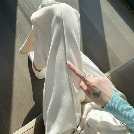 白色阔腿裤女2024年春季新款高腰垂感直筒宽松显瘦百搭休闲拖地裤图片