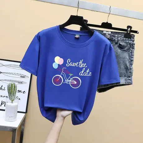 短袖T恤女2024夏季新款纯棉白色印花学生宽松韩版百搭打底衫上衣商品大图