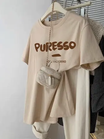 夏季情侣装大码胖mm显瘦正肩上衣ins潮纯棉百搭韩系休闲风T恤短袖商品大图