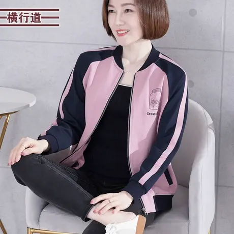 棒球服刺绣花拉链宽松长袖休闲大码女中年外套撞色2025春装外搭图片