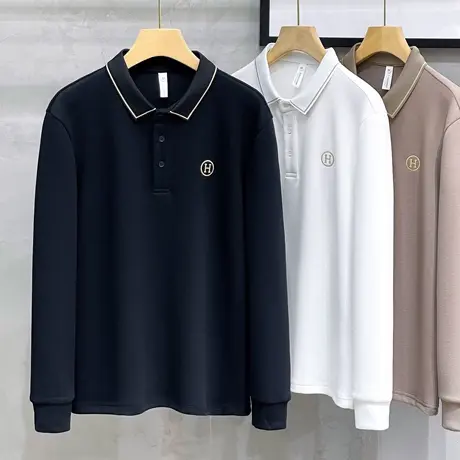 轻奢男装22年秋季新品翻领POLO衫男长袖T恤商务休闲男士上衣百搭商品大图