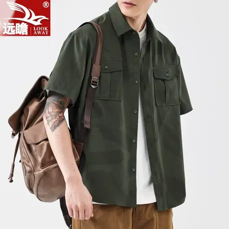 男士短袖衬衫男夏季薄款休闲衬衣男款舒适潮流简约通勤风时尚上衣图片