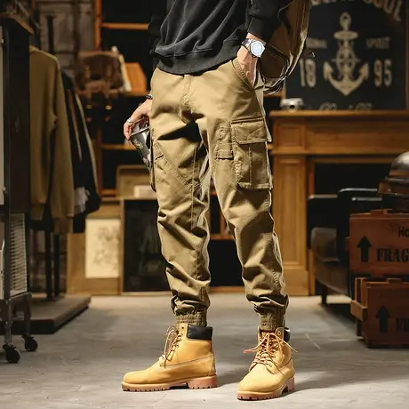 2022冬季新款时尚潮男工装休闲裤个性拼接设计感十足潮流百搭束脚图片