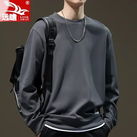远瞻圆领卫衣男2023春秋季新款长袖T恤潮流百搭宽松休闲男装上衣商品大图