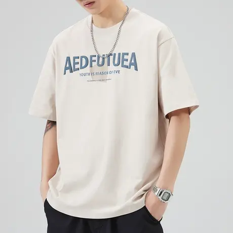 夏季字母印花情侣装夏装t恤男生痞帅气青少年圆领短袖上衣服男士商品大图