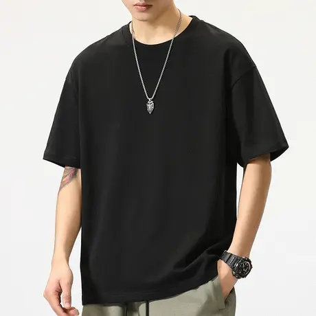 男士黑色t恤男短袖纯棉男装2023新款夏季透气上衣宽松体恤衣服潮商品大图