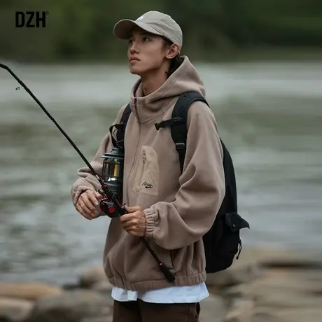 男生摇粒绒卫衣男春秋款连帽潮牌男装2023新款加绒外套高级感痞帅图片