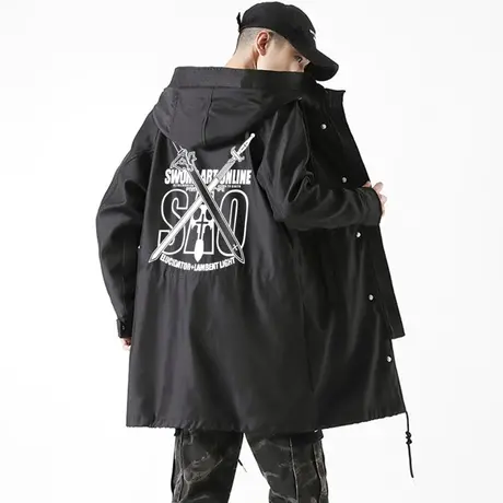 秀洛刀剑神域风衣男中长款秋冬连帽外套宽松动漫周边桐人SAO大衣图片