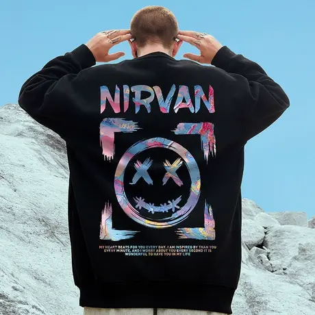 小恶魔潮牌加肥加大卫衣男国潮加绒加厚宽松胖子大码男装圆领外套图片