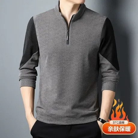 秋冬款德绒打底衫卫衣潮立领男士长袖T恤上衣加绒大码休闲polo衫商品大图