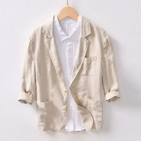 西服男休闲亚麻男士春秋季外套韩版单西潮流男装宽松薄款上衣西装商品大图