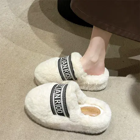 厚底百搭包头半拖鞋女2023年新款配裙子气质秋冬季外穿爆款毛毛鞋商品大图