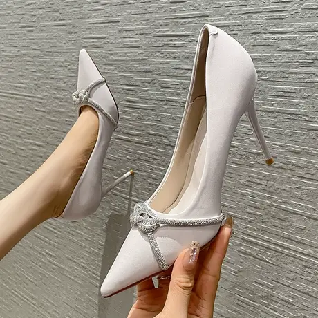 性感少女尖头高跟鞋女细跟2024春季新款法式气质浅口百搭水钻单鞋图片