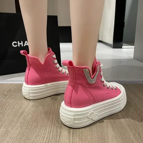 高帮帆布鞋女2023夏季新果冻色厚底松糕韩系鞋子百搭板鞋港风小白商品大图