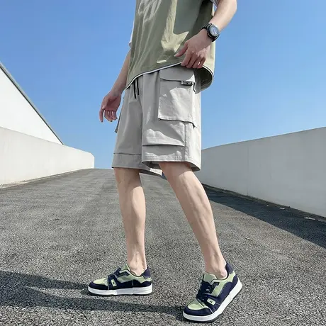 唐狮休闲短裤男士夏季款宽松直筒五分工装裤薄款大口袋中裤潮图片