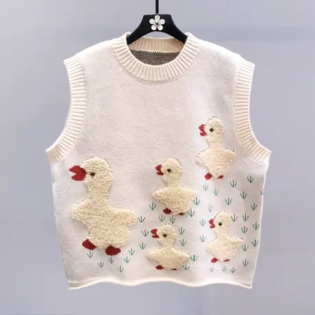 日系卡通学院风针织马甲女冬季2023新款宽松慵懒洋气减龄毛衣背心商品大图