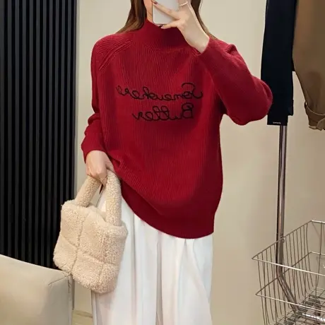 半高领毛衣女秋冬2023新款女装上衣宽松外穿内搭加厚针织打底衫女商品大图