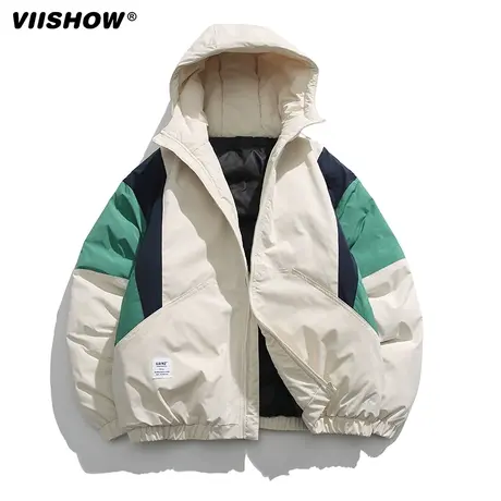 VIISHOW日系户外拼色冲锋衣青少年外套冬季男生连帽棉衣休闲夹克商品大图