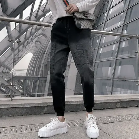 男士牛仔裤九分裤裤子修身潮牌时尚休闲百搭束脚弹力渐变束腿裤商品大图