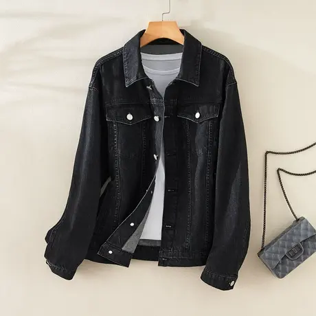真维斯Z+女装 复古高级感开衫黑色牛仔外套女美式休闲夹克上衣X商品大图