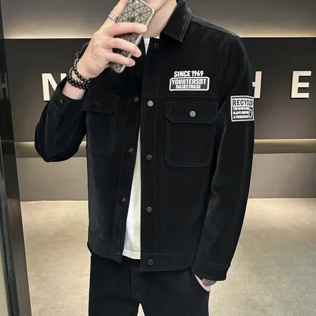 欧美个性痞帅翻领男夹克上衣2023秋季新款小众潮流休闲百搭外套潮商品大图