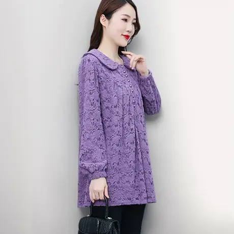 高级感蕾丝打底衫女春秋新款2025新中式上衣大码中长款洋气冬加绒图片