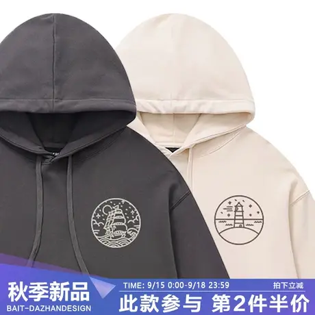 秋冬季基础印花连帽多色卫衣美式简约重磅纯棉毛圈宽松情侣款帽衫图片