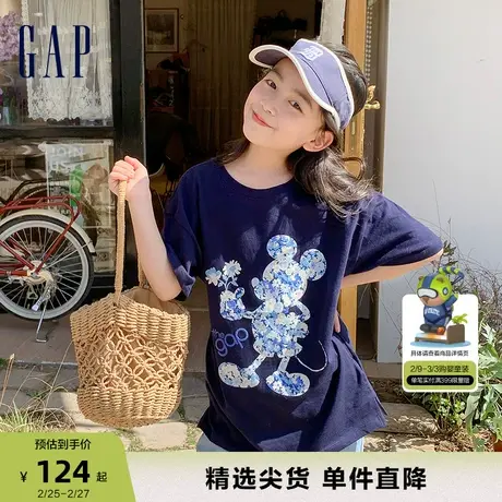 【迪士尼联名】Gap女童春夏纯棉透气吸汗短袖儿童装洋气T恤601414商品大图