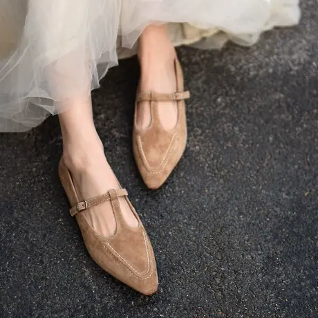 Artmu阿木真皮浅口尖头单鞋女低跟丁字带玛丽珍女鞋2024春季新款商品大图