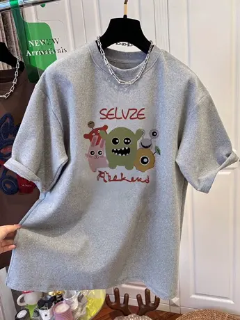 大码正肩慵懒风胖mm宽松遮肉T恤女夏季纯棉情侣短袖ins潮美式上衣图片