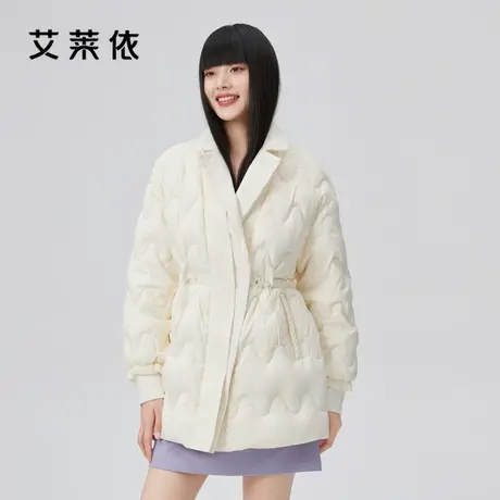 艾莱依短款羽绒服女小个子时尚西装领2022年冬季新款轻薄收腰外套商品大图