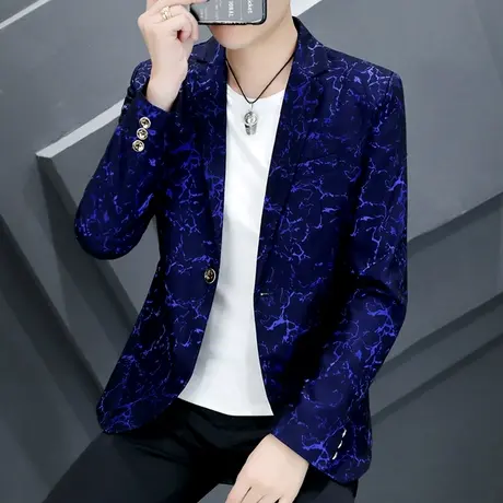 男士个性提花西服春秋季韩版小西装潮流上衣ins休闲高街痞帅外套商品大图