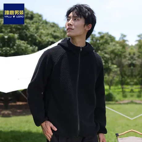 雅鹿男装秋冬季加绒卫衣男士连帽宽松加厚摇粒绒潮流2023新款外套商品大图